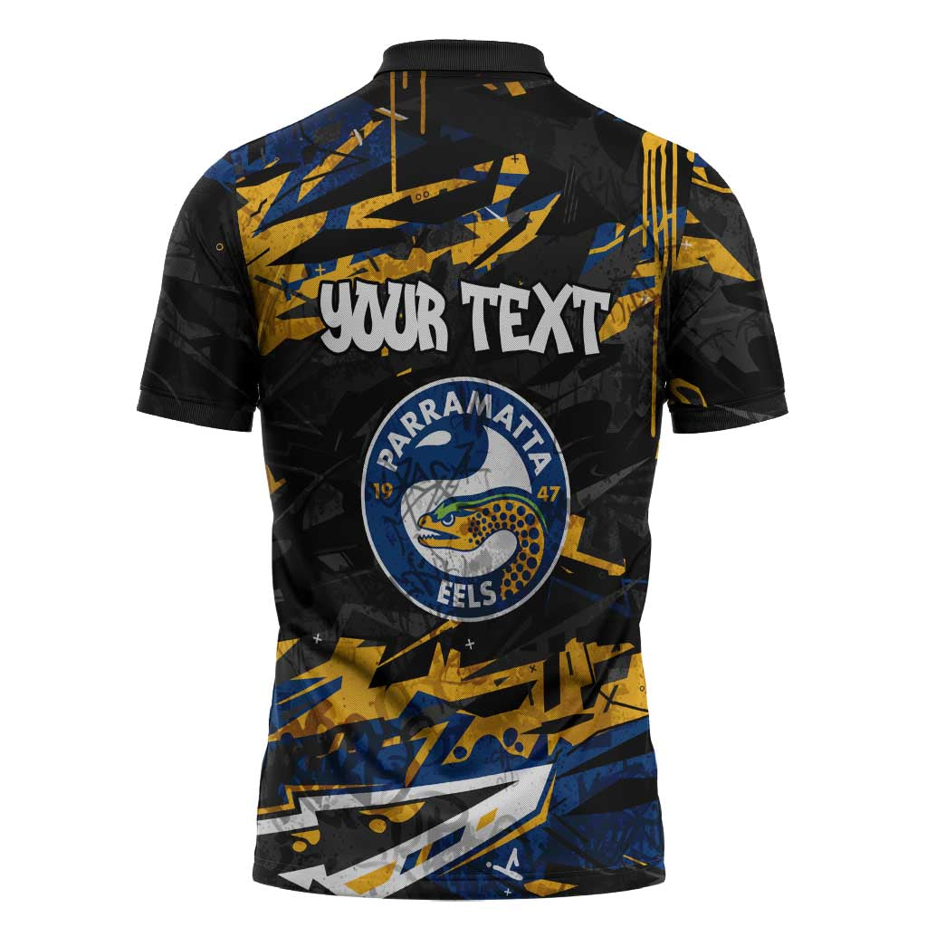 Personalized Parramatta Eels Zipper Polo Shirt Graffiti Grunge Abstract Urban Street Style Design