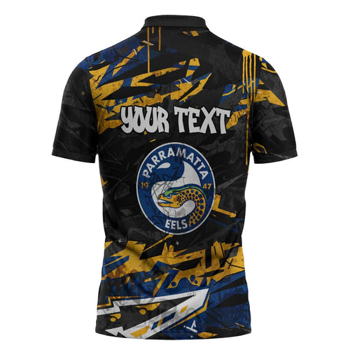 Personalized Parramatta Eels Zipper Polo Shirt Graffiti Grunge Abstract Urban Street Style Design