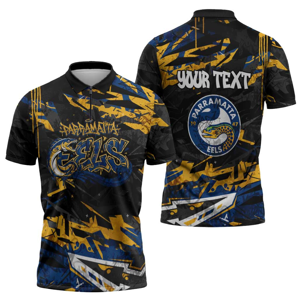 Personalized Parramatta Eels Zipper Polo Shirt Graffiti Grunge Abstract Urban Street Style Design
