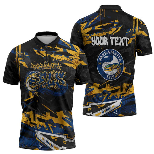Personalized Parramatta Eels Zipper Polo Shirt Graffiti Grunge Abstract Urban Street Style Design
