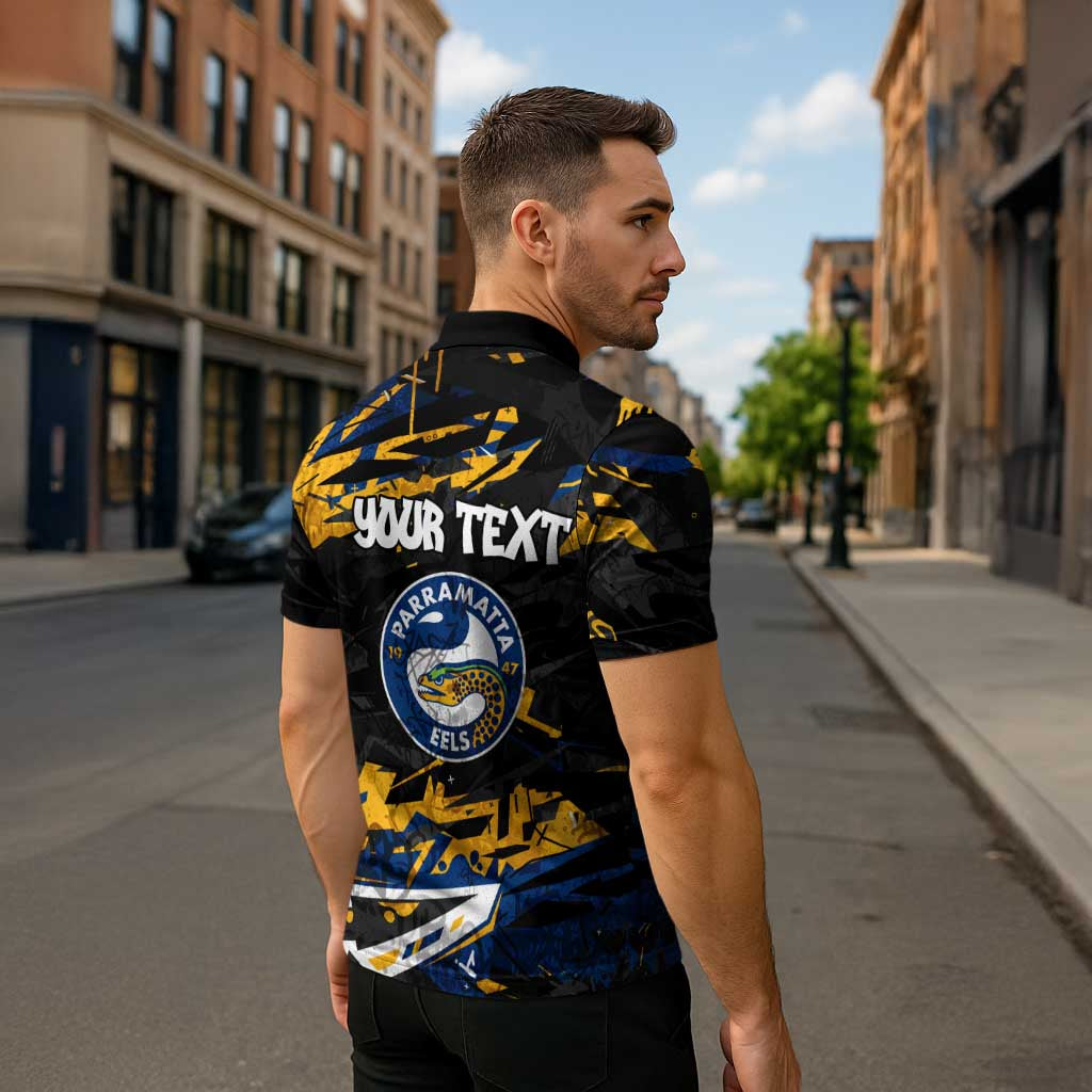 Personalized Parramatta Eels Zipper Polo Shirt Graffiti Grunge Abstract Urban Street Style Design