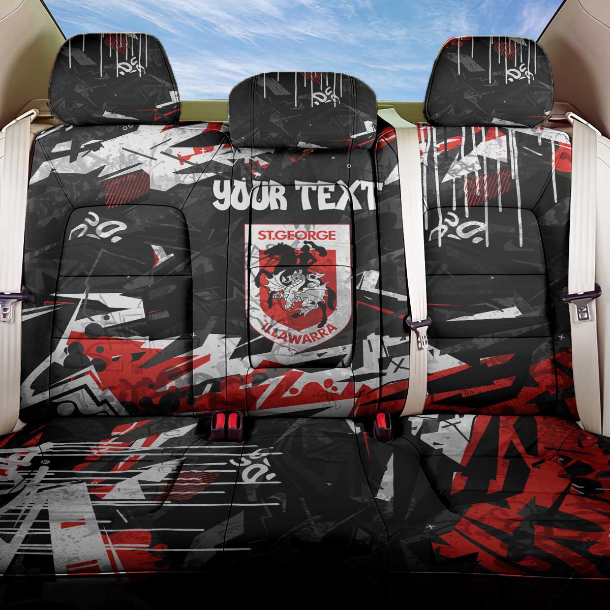 Personalized St. George Illawarra Dragons Back Car Seat Cover Graffiti Grunge Abstract Urban Street Style Design