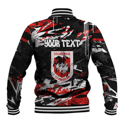 Personalized St. George Illawarra Dragons Baseball Jacket Graffiti Grunge Abstract Urban Street Style Design
