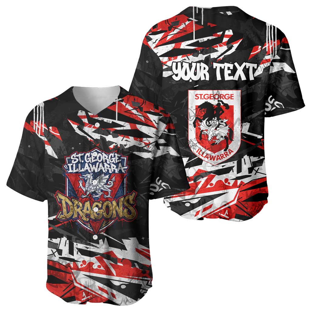 Personalized St. George Illawarra Dragons Baseball Jersey Graffiti Grunge Abstract Urban Street Style Design