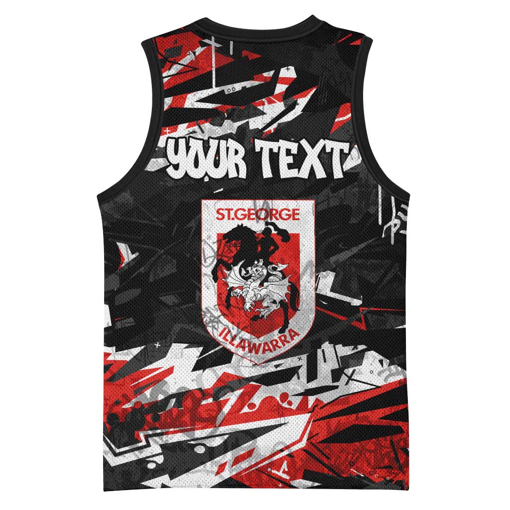 Personalized St. George Illawarra Dragons Basketball Jersey Graffiti Grunge Abstract Urban Street Style Design