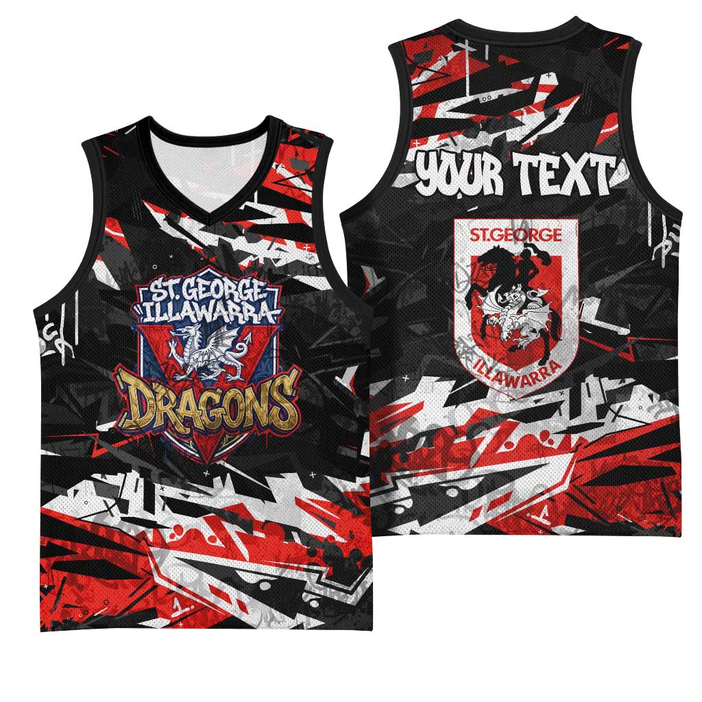 Personalized St. George Illawarra Dragons Basketball Jersey Graffiti Grunge Abstract Urban Street Style Design