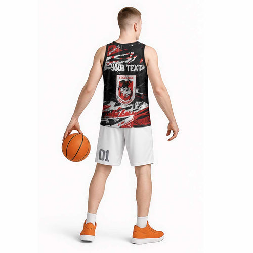 Personalized St. George Illawarra Dragons Basketball Jersey Graffiti Grunge Abstract Urban Street Style Design