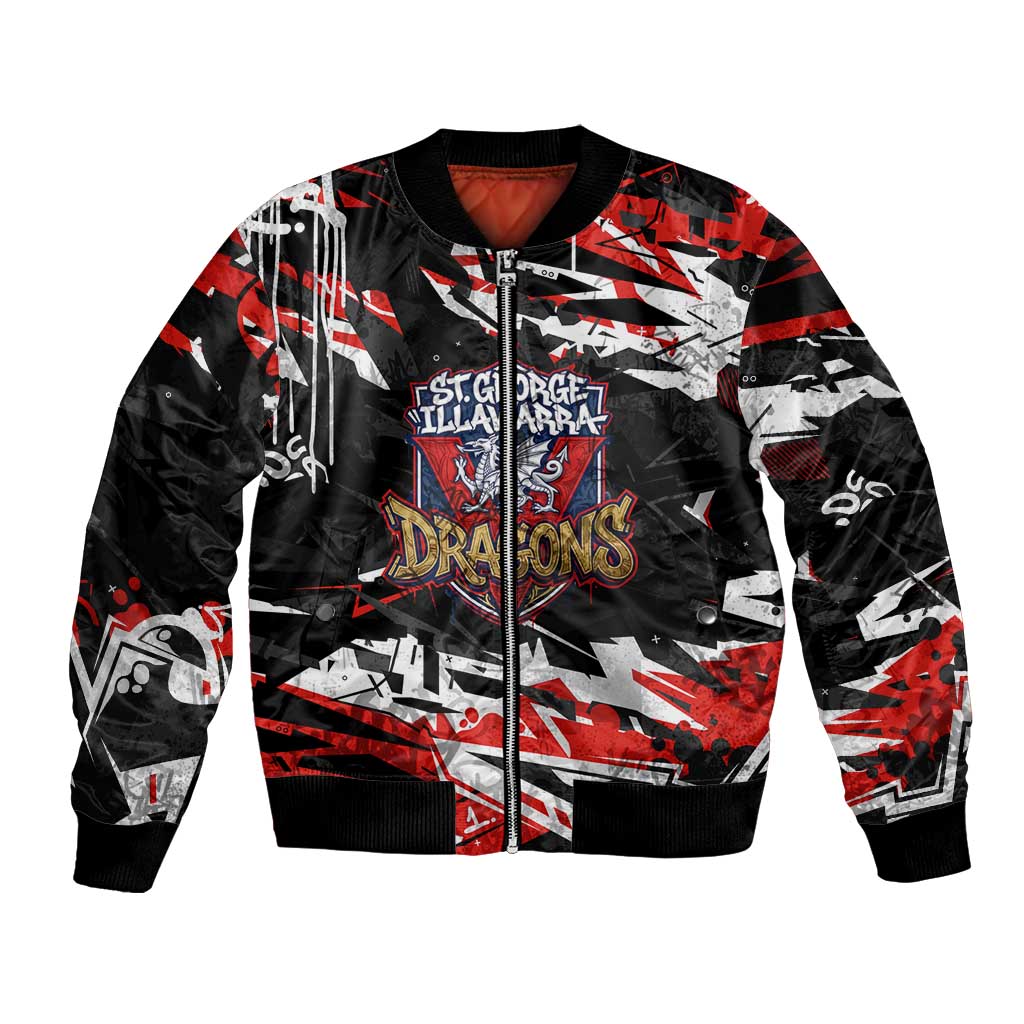 Personalized St. George Illawarra Dragons Bomber Jacket Graffiti Grunge Abstract Urban Street Style Design