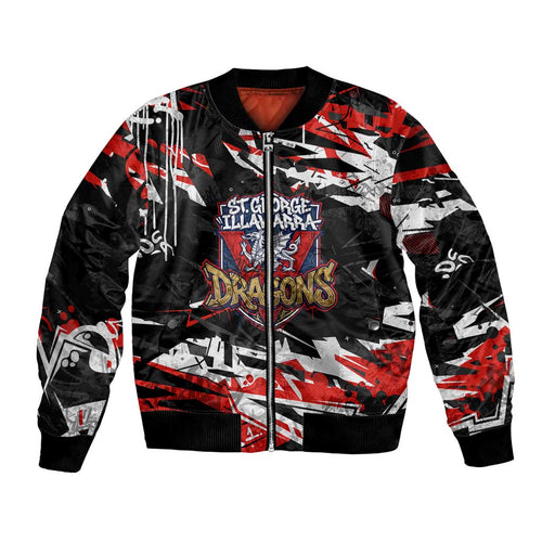 Personalized St. George Illawarra Dragons Bomber Jacket Graffiti Grunge Abstract Urban Street Style Design