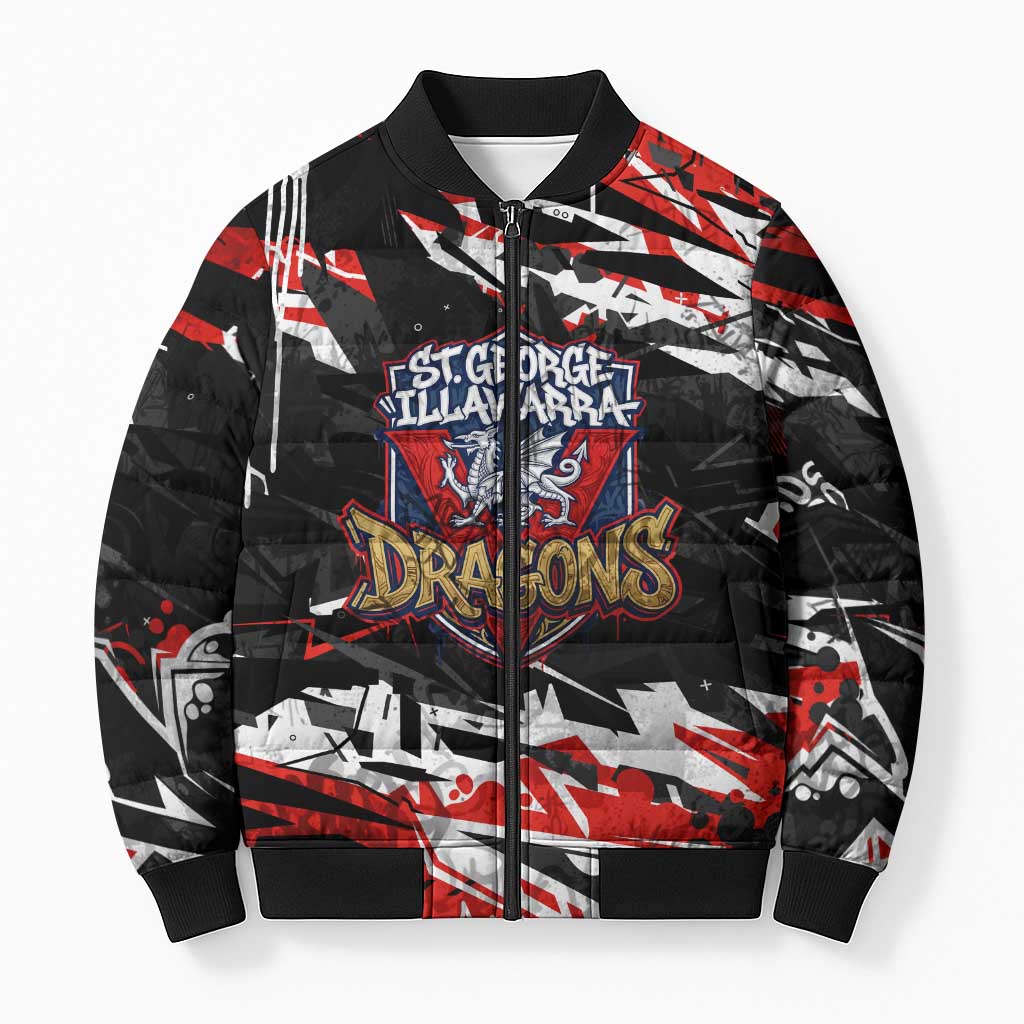 Personalized St. George Illawarra Dragons Bomber Puffer Jacket Graffiti Grunge Abstract Urban Street Style Design