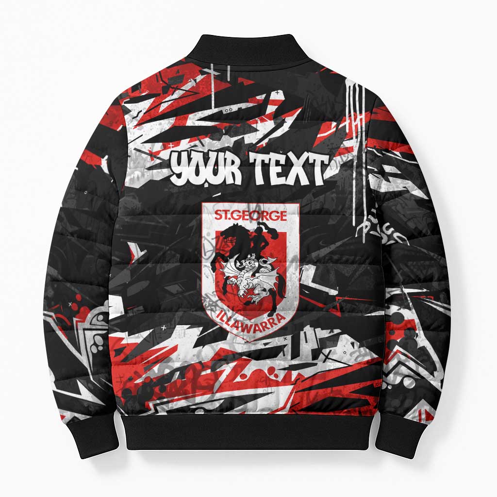 Personalized St. George Illawarra Dragons Bomber Puffer Jacket Graffiti Grunge Abstract Urban Street Style Design