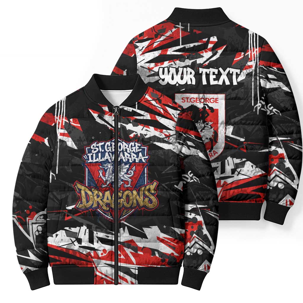 Personalized St. George Illawarra Dragons Bomber Puffer Jacket Graffiti Grunge Abstract Urban Street Style Design