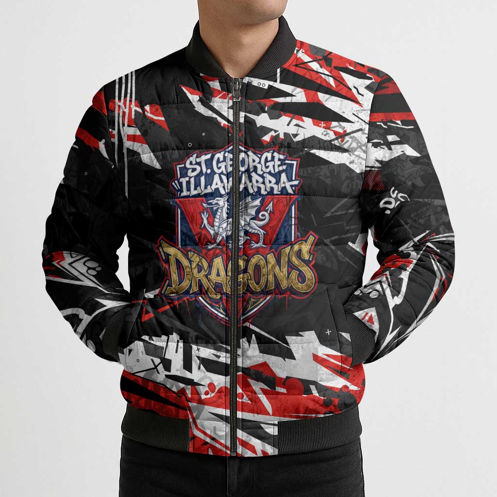 Personalized St. George Illawarra Dragons Bomber Puffer Jacket Graffiti Grunge Abstract Urban Street Style Design