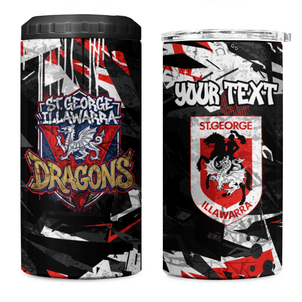 Personalized St. George Illawarra Dragons 4 in 1 Can Cooler Tumbler Graffiti Grunge Abstract Urban Street Style Design