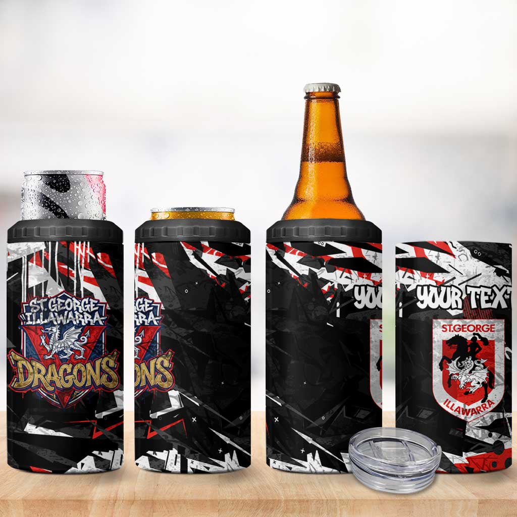Personalized St. George Illawarra Dragons 4 in 1 Can Cooler Tumbler Graffiti Grunge Abstract Urban Street Style Design