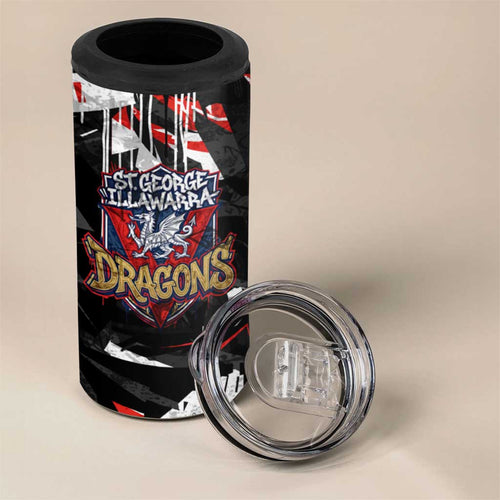 Personalized St. George Illawarra Dragons 4 in 1 Can Cooler Tumbler Graffiti Grunge Abstract Urban Street Style Design