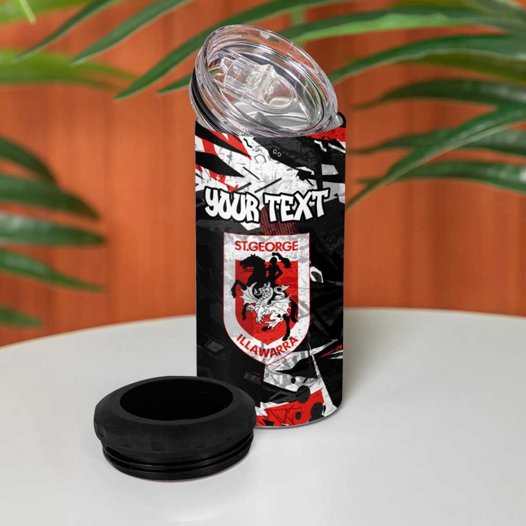 Personalized St. George Illawarra Dragons 4 in 1 Can Cooler Tumbler Graffiti Grunge Abstract Urban Street Style Design