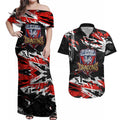 Personalized St. George Illawarra Dragons Couples Matching Off Shoulder Maxi Dress and Hawaiian Shirt Graffiti Grunge Abstract Urban Street Style Design