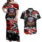 Personalized St. George Illawarra Dragons Couples Matching Off Shoulder Maxi Dress and Hawaiian Shirt Graffiti Grunge Abstract Urban Street Style Design