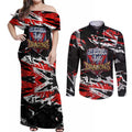Personalized St. George Illawarra Dragons Couples Matching Off Shoulder Maxi Dress and Long Sleeve Button Shirt Graffiti Grunge Abstract Urban Street Style Design
