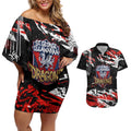 Personalized St. George Illawarra Dragons Couples Matching Off Shoulder Short Dress and Hawaiian Shirt Graffiti Grunge Abstract Urban Street Style Design