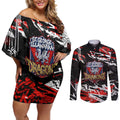 Personalized St. George Illawarra Dragons Couples Matching Off Shoulder Short Dress and Long Sleeve Button Shirt Graffiti Grunge Abstract Urban Street Style Design