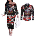 Personalized St. George Illawarra Dragons Couples Matching Off The Shoulder Long Sleeve Dress and Long Sleeve Button Shirt Graffiti Grunge Abstract Urban Street Style Design