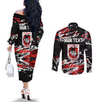 Personalized St. George Illawarra Dragons Couples Matching Off The Shoulder Long Sleeve Dress and Long Sleeve Button Shirt Graffiti Grunge Abstract Urban Street Style Design