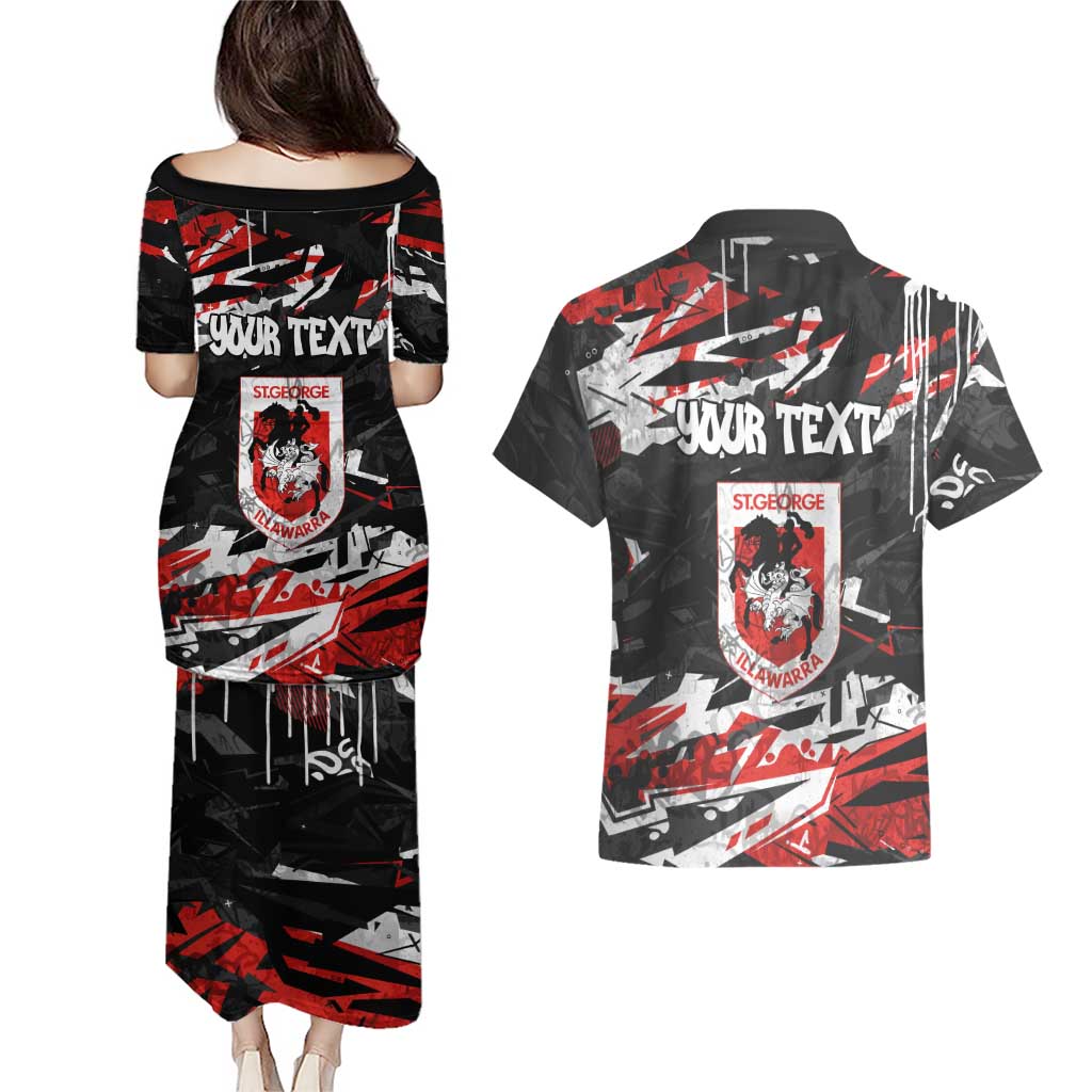 Personalized St. George Illawarra Dragons Couples Matching Puletasi and Hawaiian Shirt Graffiti Grunge Abstract Urban Street Style Design