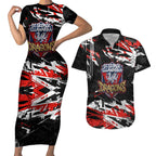 Personalized St. George Illawarra Dragons Couples Matching Short Sleeve Bodycon Dress and Hawaiian Shirt Graffiti Grunge Abstract Urban Street Style Design