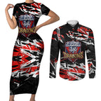 Personalized St. George Illawarra Dragons Couples Matching Short Sleeve Bodycon Dress and Long Sleeve Button Shirt Graffiti Grunge Abstract Urban Street Style Design