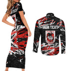 Personalized St. George Illawarra Dragons Couples Matching Short Sleeve Bodycon Dress and Long Sleeve Button Shirt Graffiti Grunge Abstract Urban Street Style Design