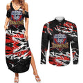 Personalized St. George Illawarra Dragons Couples Matching Summer Maxi Dress and Long Sleeve Button Shirt Graffiti Grunge Abstract Urban Street Style Design