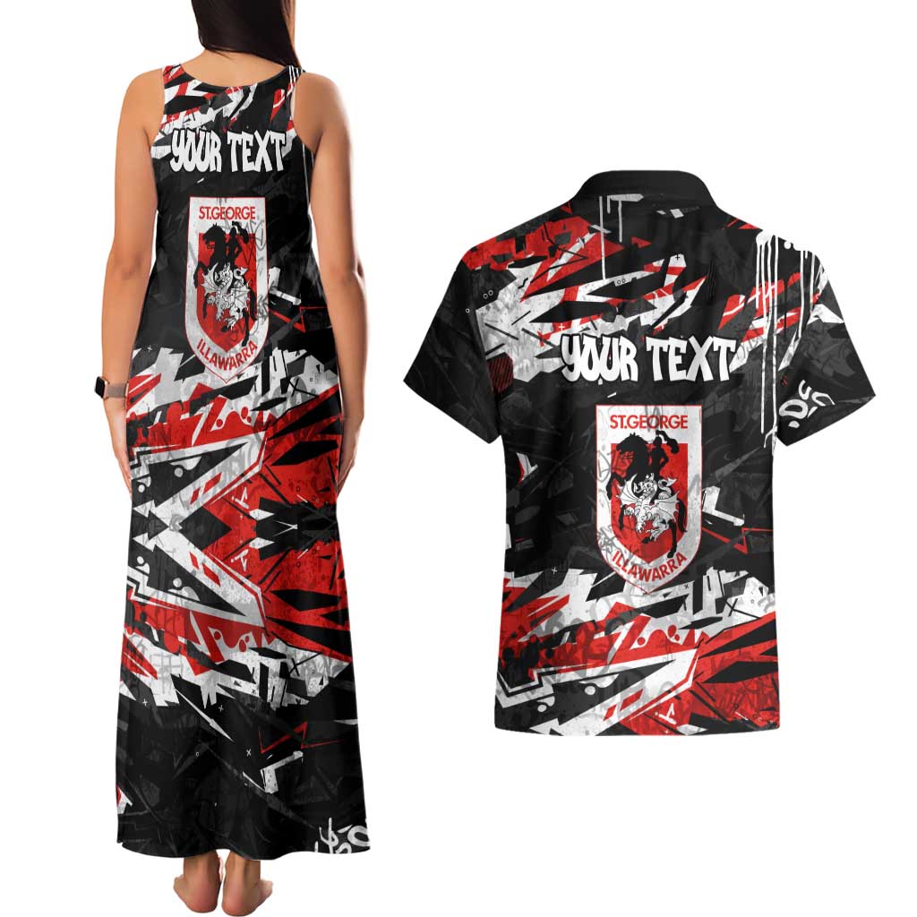 Personalized St. George Illawarra Dragons Couples Matching Tank Maxi Dress and Hawaiian Shirt Graffiti Grunge Abstract Urban Street Style Design