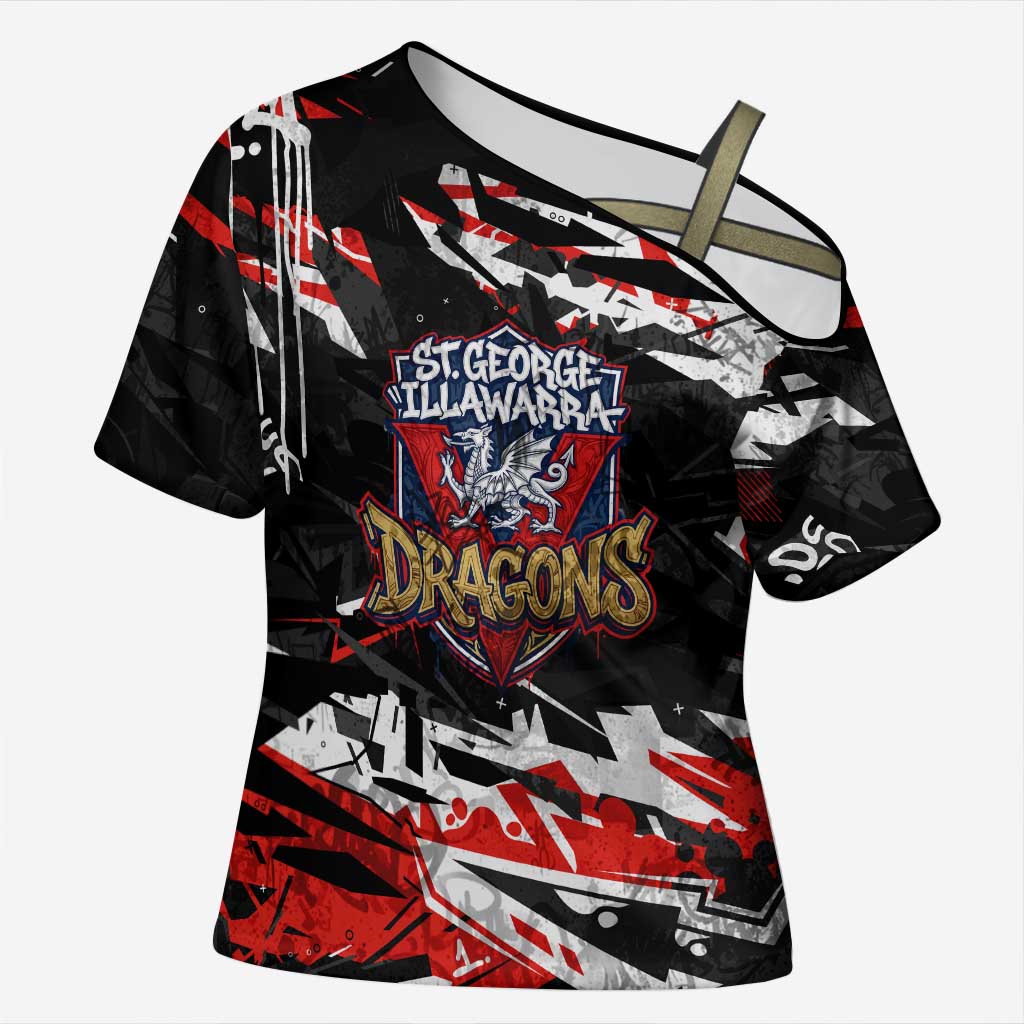 Personalized St. George Illawarra Dragons Cross Shoulder Shirt Graffiti Grunge Abstract Urban Street Style Design