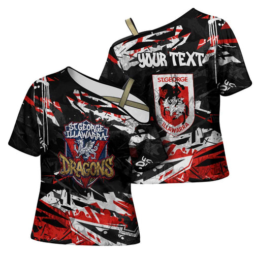 Personalized St. George Illawarra Dragons Cross Shoulder Shirt Graffiti Grunge Abstract Urban Street Style Design