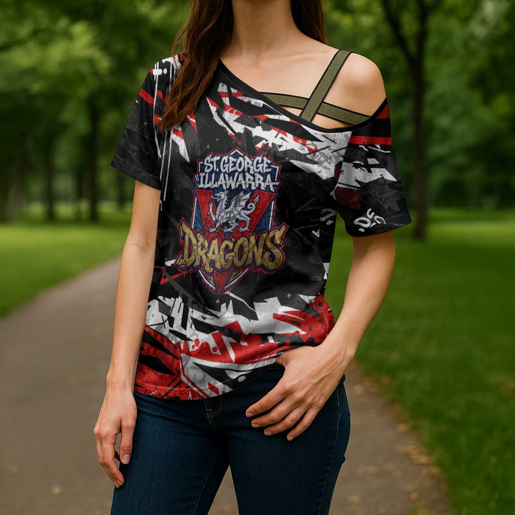 Personalized St. George Illawarra Dragons Cross Shoulder Shirt Graffiti Grunge Abstract Urban Street Style Design