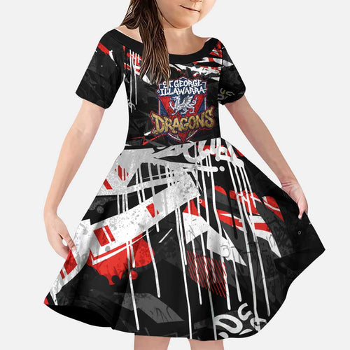 Personalized St. George Illawarra Dragons Family Matching Long Sleeve Bodycon Dress and Hawaiian Shirt Graffiti Grunge Abstract Urban Street Style Design