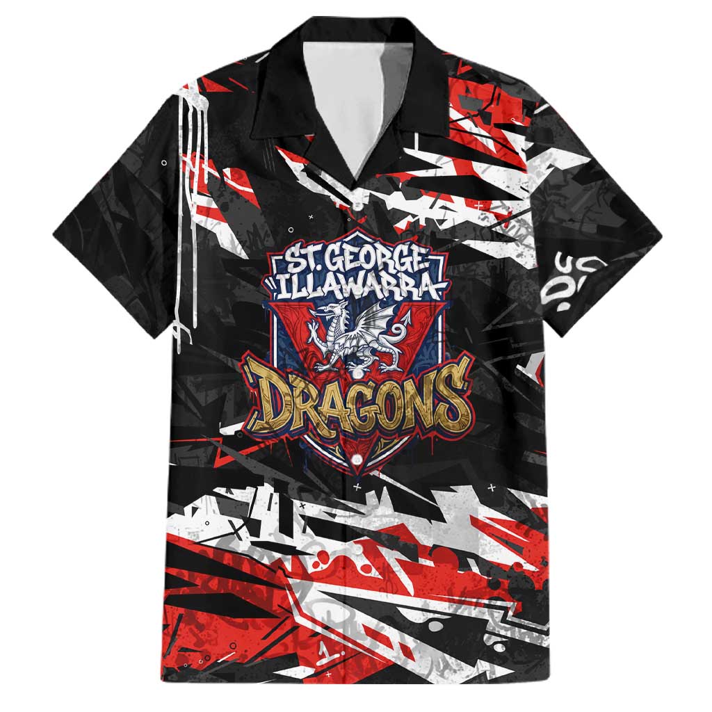 Personalized St. George Illawarra Dragons Family Matching Long Sleeve Bodycon Dress and Hawaiian Shirt Graffiti Grunge Abstract Urban Street Style Design