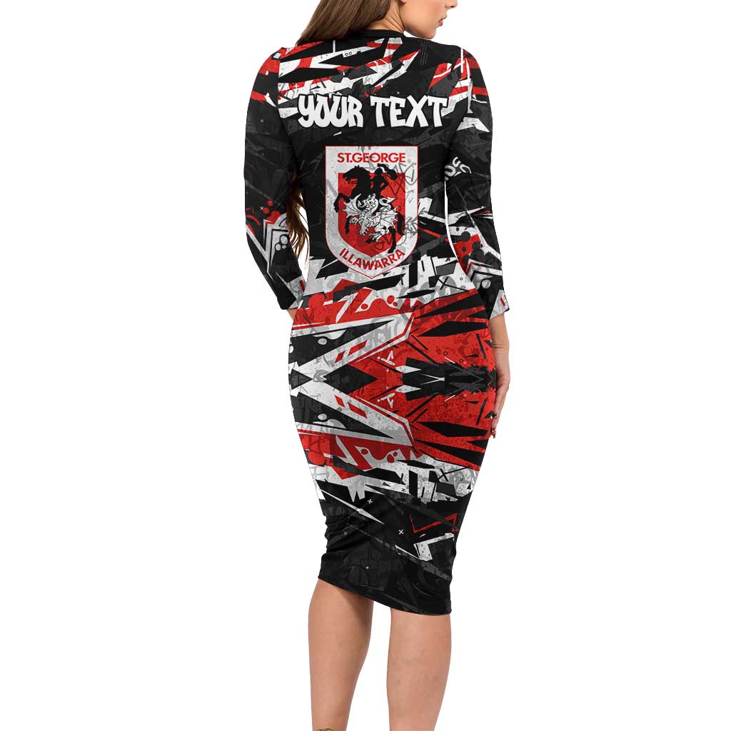 Personalized St. George Illawarra Dragons Family Matching Long Sleeve Bodycon Dress and Hawaiian Shirt Graffiti Grunge Abstract Urban Street Style Design