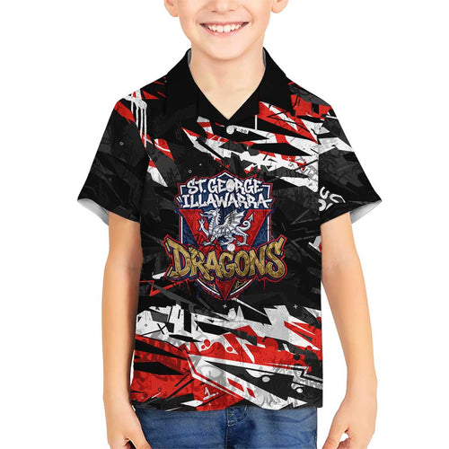 Personalized St. George Illawarra Dragons Family Matching Long Sleeve Bodycon Dress and Hawaiian Shirt Graffiti Grunge Abstract Urban Street Style Design