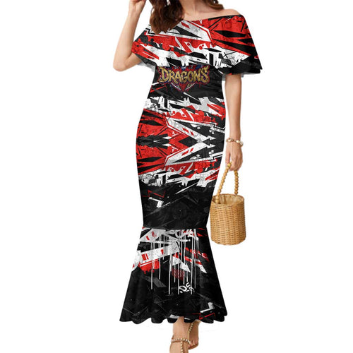 Personalized St. George Illawarra Dragons Family Matching Mermaid Dress and Hawaiian Shirt Graffiti Grunge Abstract Urban Street Style Design