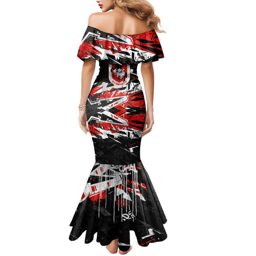 Personalized St. George Illawarra Dragons Family Matching Mermaid Dress and Hawaiian Shirt Graffiti Grunge Abstract Urban Street Style Design