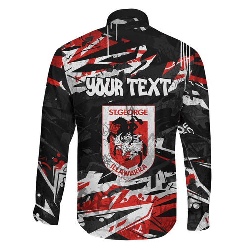 Personalized St. George Illawarra Dragons Family Matching Off The Shoulder Long Sleeve Dress and Hawaiian Shirt Graffiti Grunge Abstract Urban Street Style Design