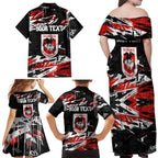 Personalized St. George Illawarra Dragons Family Matching Off Shoulder Maxi Dress and Hawaiian Shirt Graffiti Grunge Abstract Urban Street Style Design