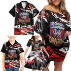 Personalized St. George Illawarra Dragons Family Matching Off Shoulder Short Dress and Hawaiian Shirt Graffiti Grunge Abstract Urban Street Style Design
