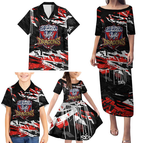 Personalized St. George Illawarra Dragons Family Matching Puletasi and Hawaiian Shirt Graffiti Grunge Abstract Urban Street Style Design