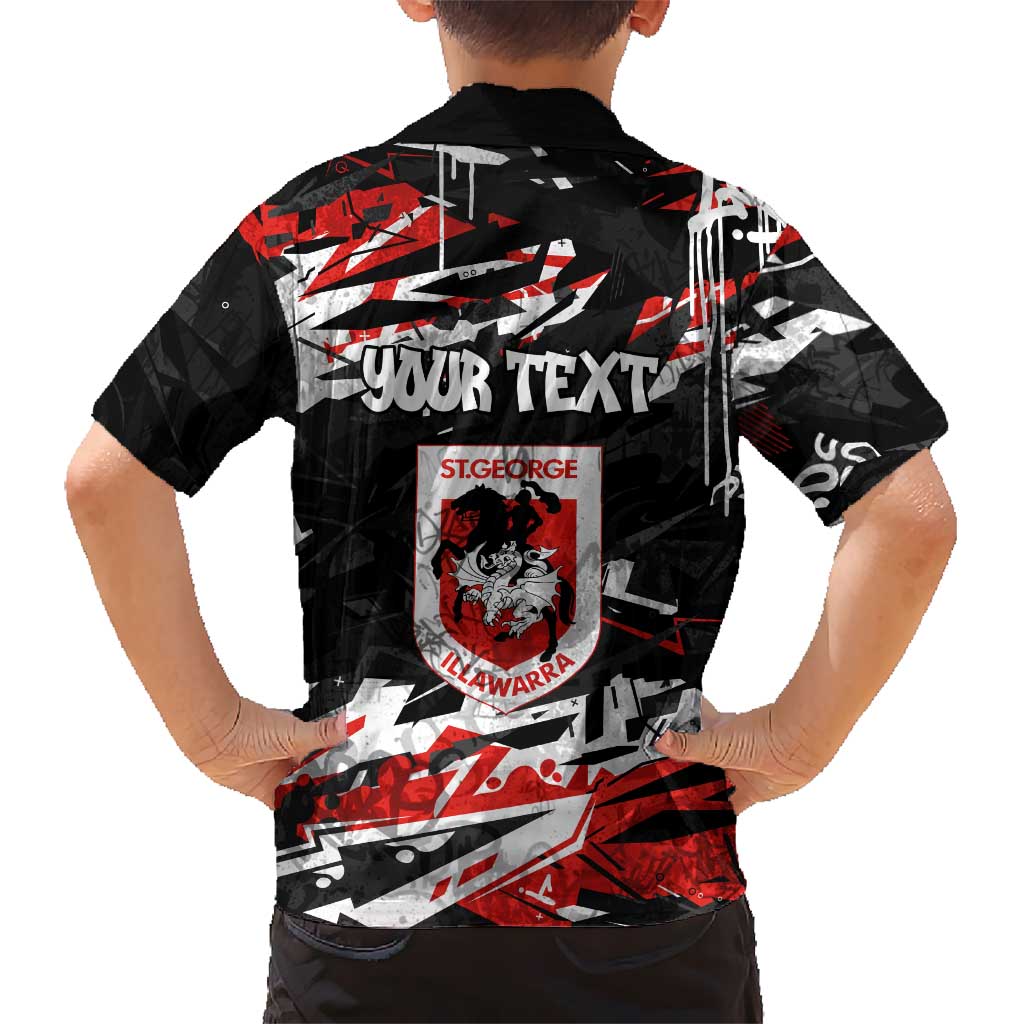Personalized St. George Illawarra Dragons Family Matching Puletasi and Hawaiian Shirt Graffiti Grunge Abstract Urban Street Style Design