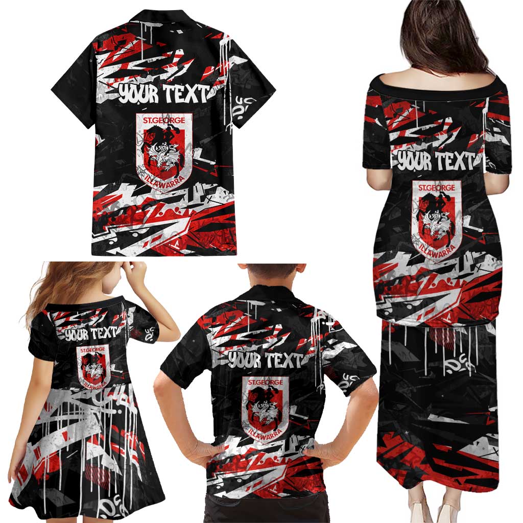 Personalized St. George Illawarra Dragons Family Matching Puletasi and Hawaiian Shirt Graffiti Grunge Abstract Urban Street Style Design