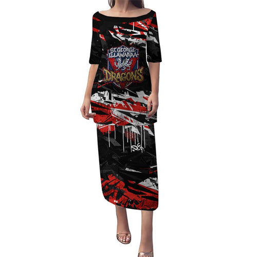 Personalized St. George Illawarra Dragons Family Matching Puletasi and Hawaiian Shirt Graffiti Grunge Abstract Urban Street Style Design